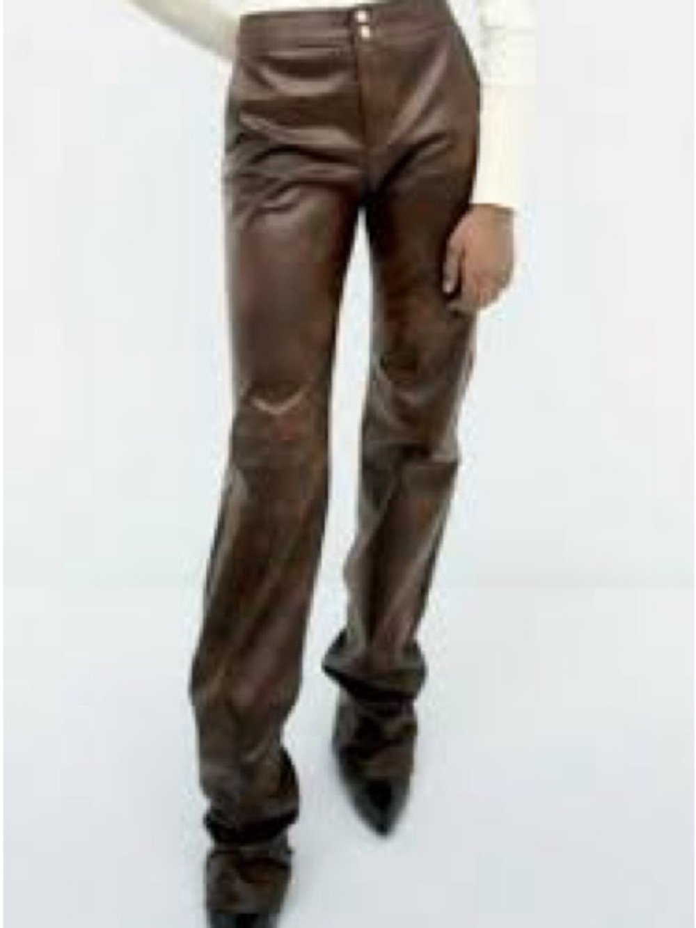 Zara Men’s Brown Bootcut Leather-Look Jeans